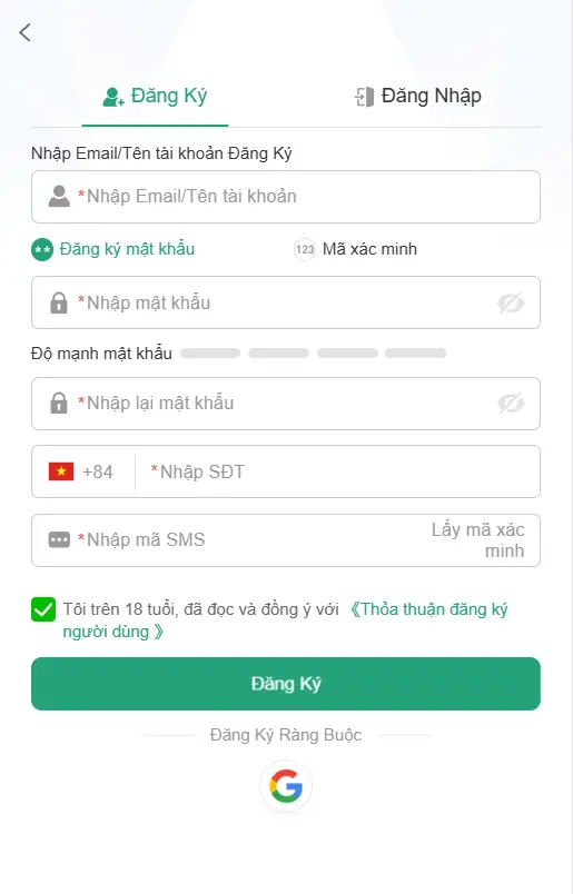 Giao diện đăng ký tài khoản 98VV — form điền thông tin