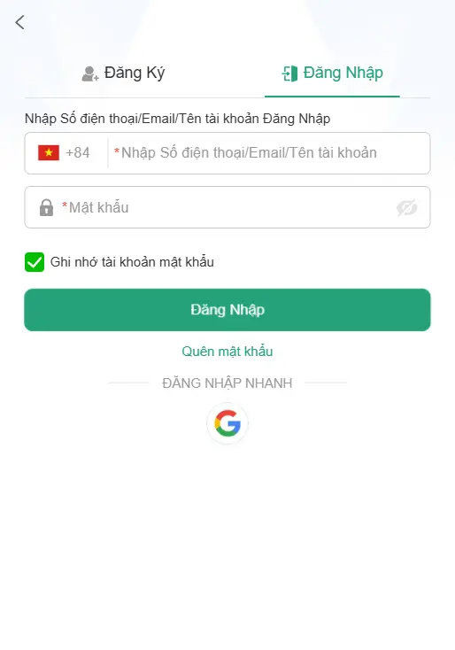 Giao diện đăng nhập 98VV — form nhập tài khoản và mật khẩu
